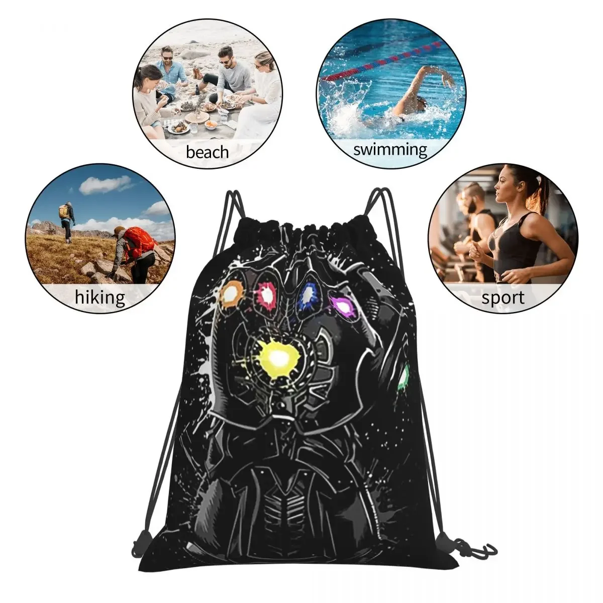 Sacos de cordão portáteis para homens e mulheres, mochilas Infinity Gauntlet, bolso para pacotes, bolsa esportiva, bolsa para estudantes