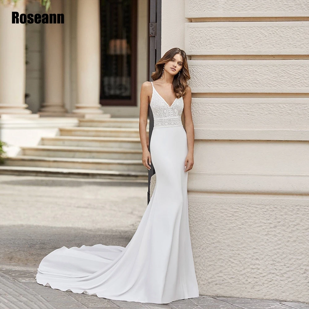 

Boho Lace Wedding Dresses For Women Simple V Neck Bridal Gowns Classic Backless Court Train Mermaid robe de mariée 2024 New