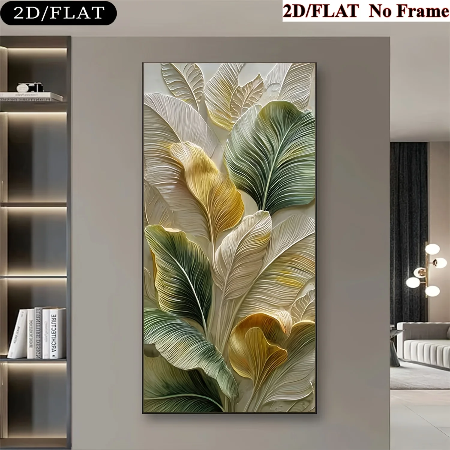 Frameless Leaf Wall arts, Canvas Poster - Modern Botanical Leaf Vein Texture Painting with Light Beige & Yellow-Green Gradient S