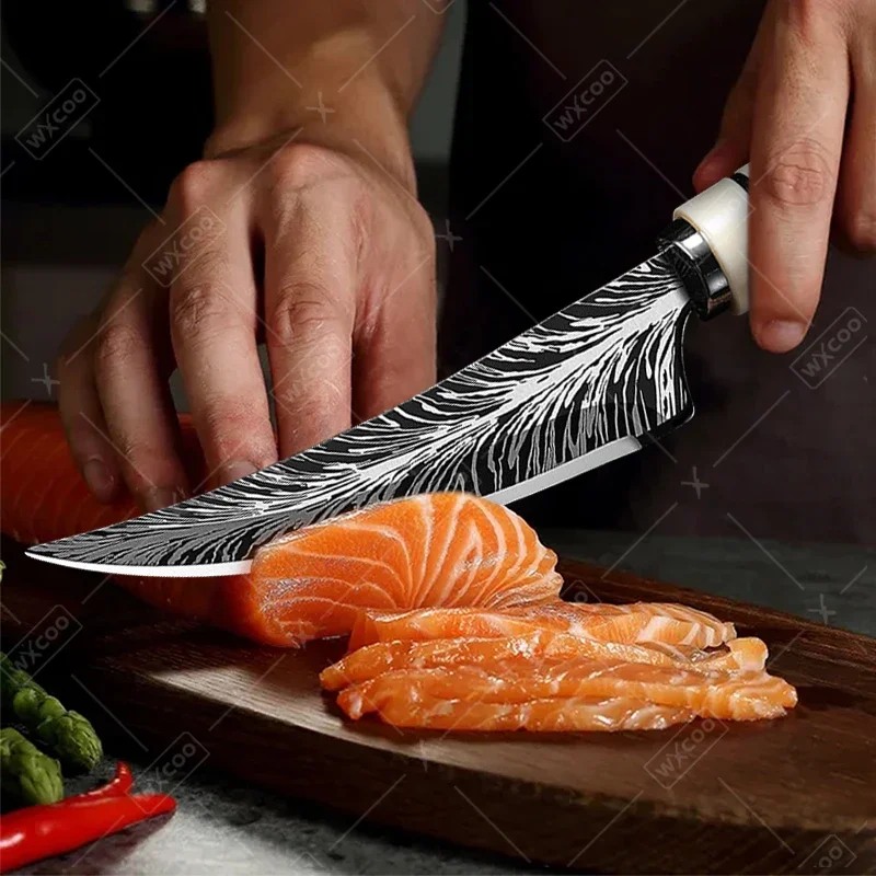 WXCOO High hardness Stainless Steel Kitchen Knife with Cover Forged Boning knife Fruit Slicing Meat Cleaver Kitchen Accessories