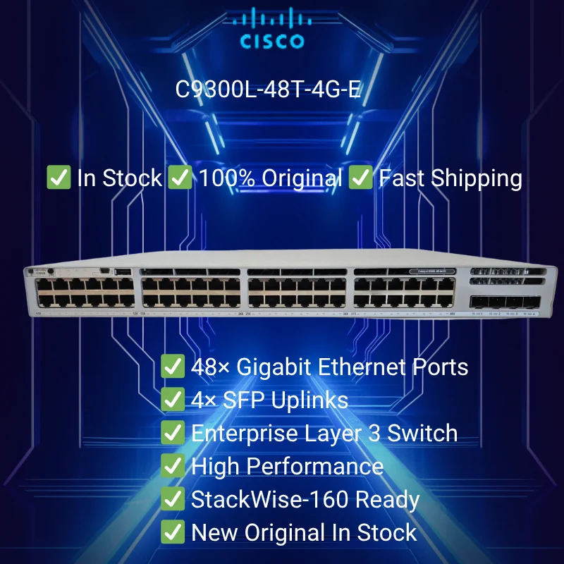 New for C9300L-48T-4G-E 48-Port Gigabit Ethernet Uplink Switch with POE QoS SNMP Stackable 68Gbps Capacity 4X1G SFP Ports