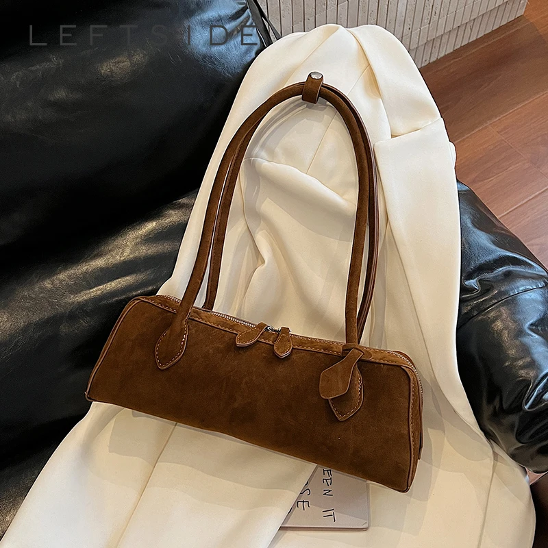 

LEFTSIDE Small Design Faux Suede Shoulder Bags for Women 2025 Winter Trend Solid Color Underarm Bag Females Handbags and Purses