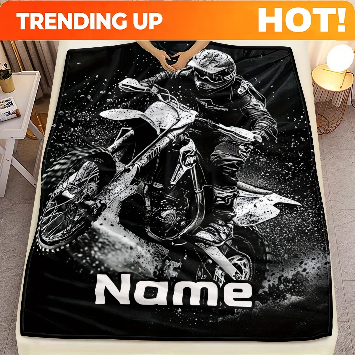 Customize Custom Name Cartoon Handsome Motorcycle Rider Four Seasons Soft and Portable Blanket- Lightweight Flannel Throw for So