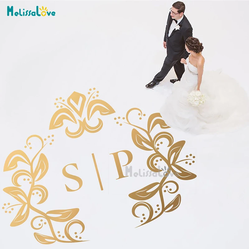 Big Size Dance Floor Sticker Personalized Wedding Party Decal Custom Initials Removable Vinyl Wall Mural BD988