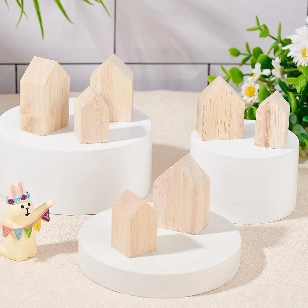 12Pcs 4Sizes Unfinished Wooden House Shaped Blocks Arrow Shape Wooden Tray Plates Blank Wooden Cutouts Farmhouse Wooden Craft