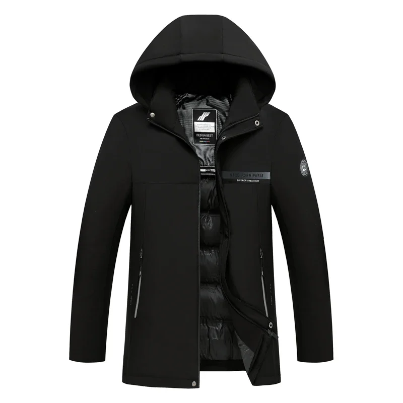 High Quality Jacket Business Fashion Graphene Self-heating Windproof Parka Male Casual Thick Detachable Hooded Down Cotton Coat