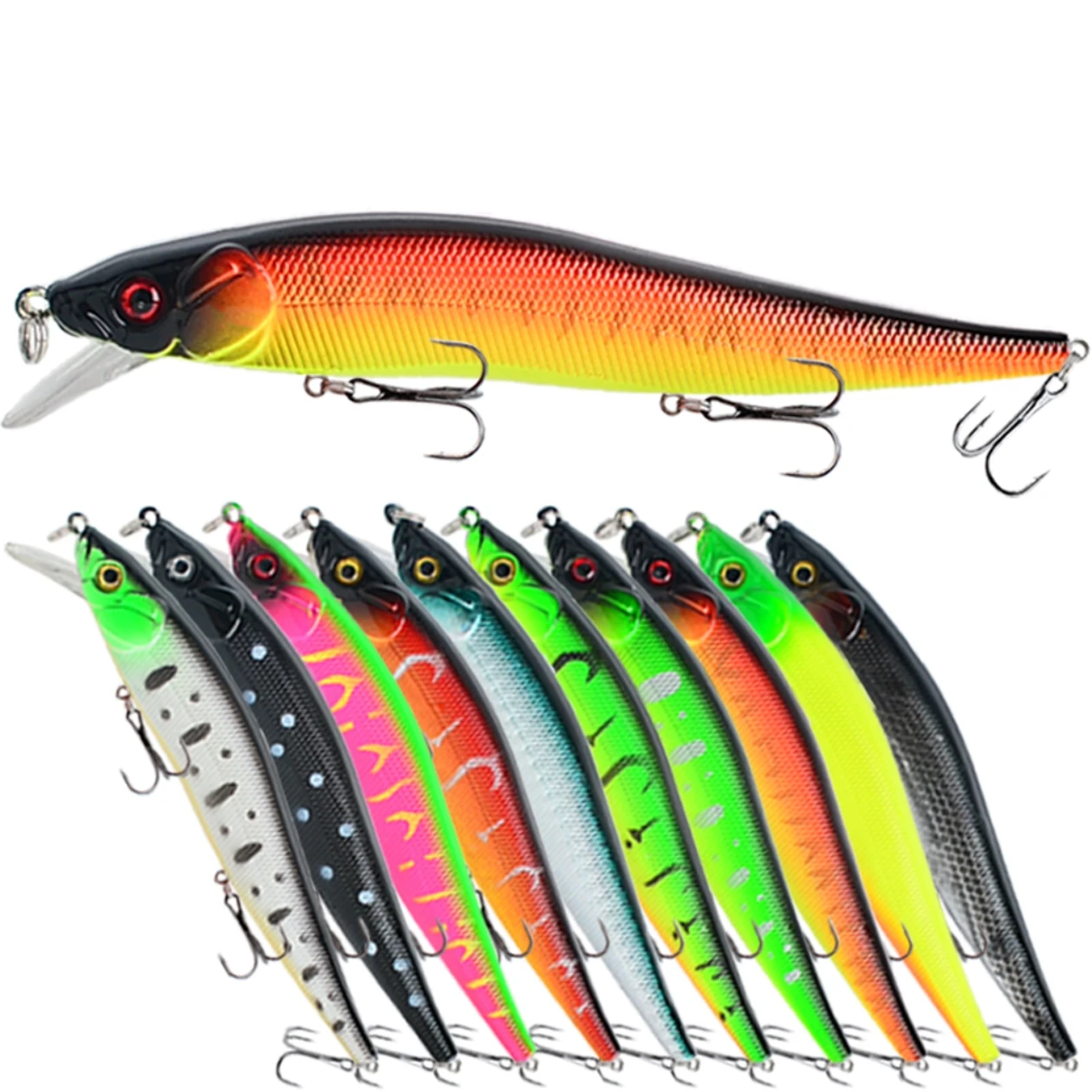 10pcs Minnow Fishing Lure 12cm/13.5g Artificial Bionic Swing Hard Bait Tackle 3D Eyes Hook Wobbler Carp Fishing