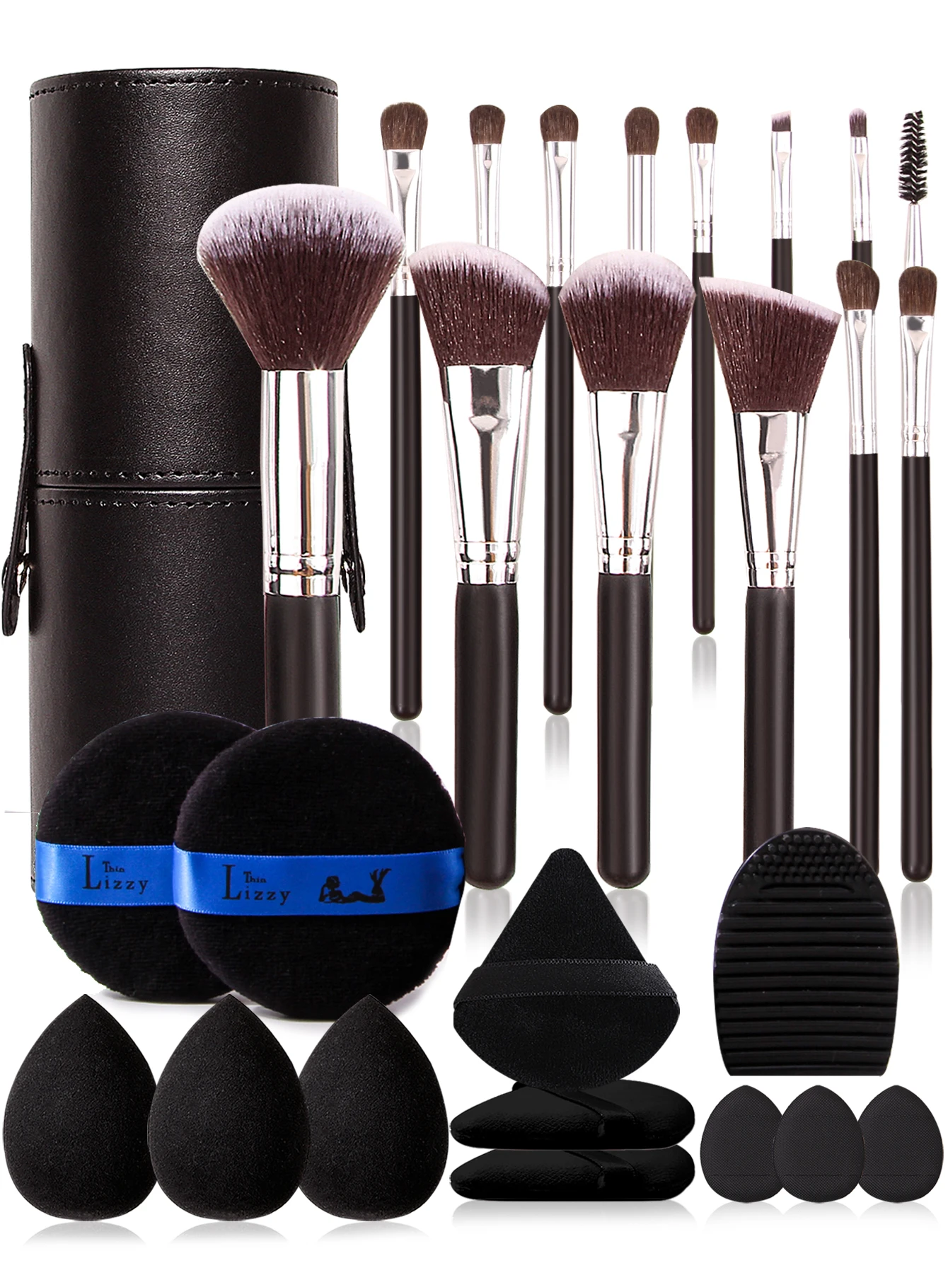 27 stücke Set Kombination 14 Make-up Pinsel Sets + 11 stücke Schwamm Set + 1 stücke Wasch objekte + 1pcspu Leder Make-up Pinsel Aufbewahrung eimer