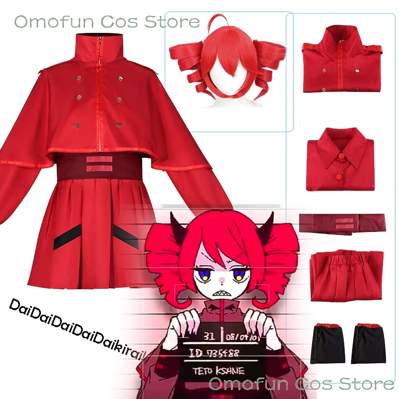 

Kasane Teto Cosplay Costume wig DaiDaiDaiDaiDaikirai Virtual Idol Red Dress Outfit Uniform Halloween Party Clothing Women Dress
