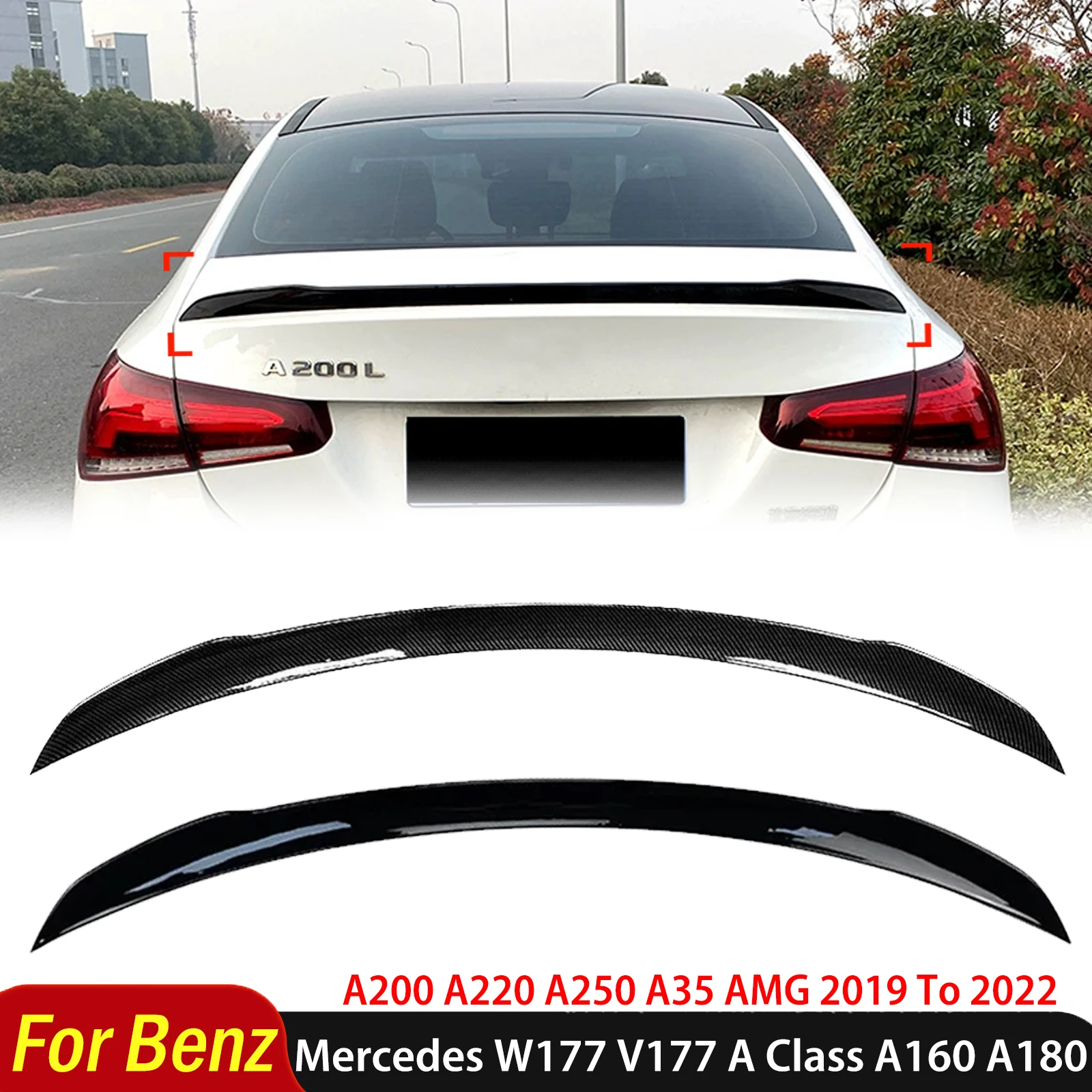 

For Mercedes Benz W177 V177 A Class A160 A180 A200 A220 A250 A35 AMG 2019 To 2022 Rear Sport Spoiler Wing Body Kit Accessories