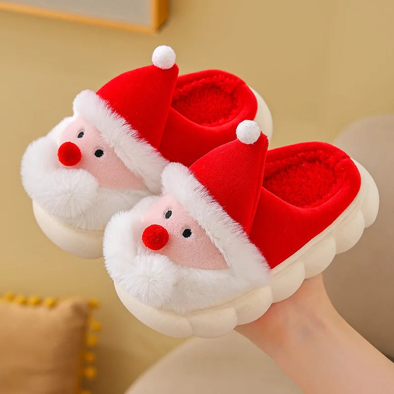 Christmas Children Slippers New 2025 Winter Santa Claus Plush Warm Cotton Shoes Comfortable Indoor Casual Non-slip Baby Slippers