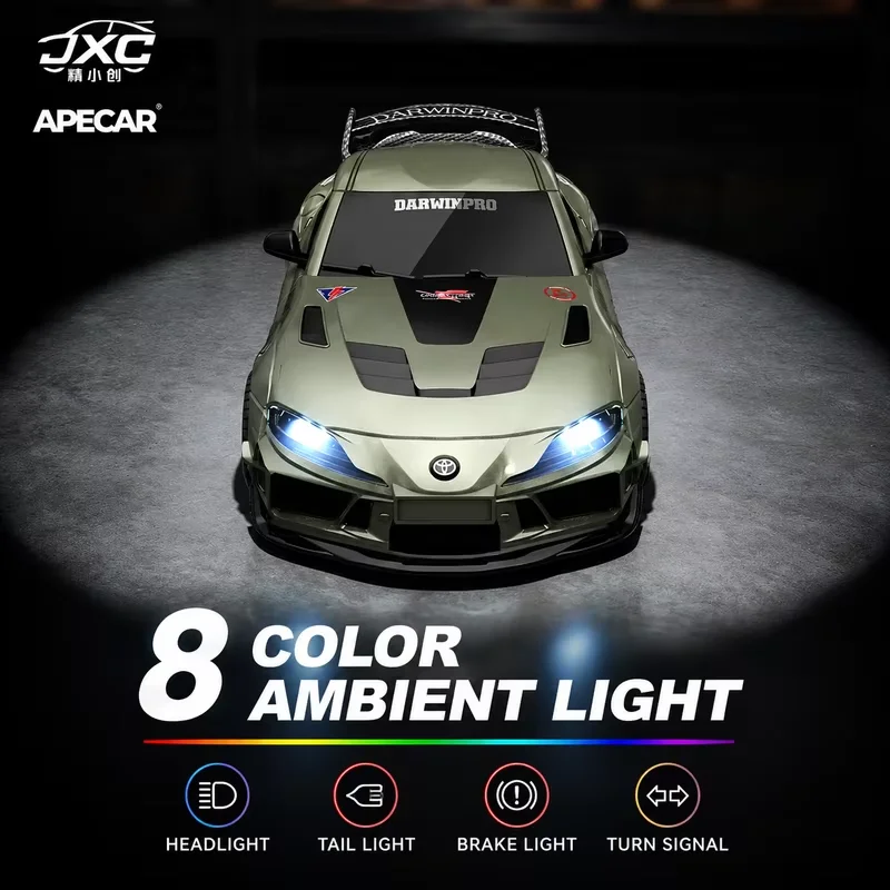 JXC 1:43 Mini RC Drift Car 4WD Gyro Stabilized AWD Racing Model LED Light 2.4G Remote Control Desktop Hobby Car