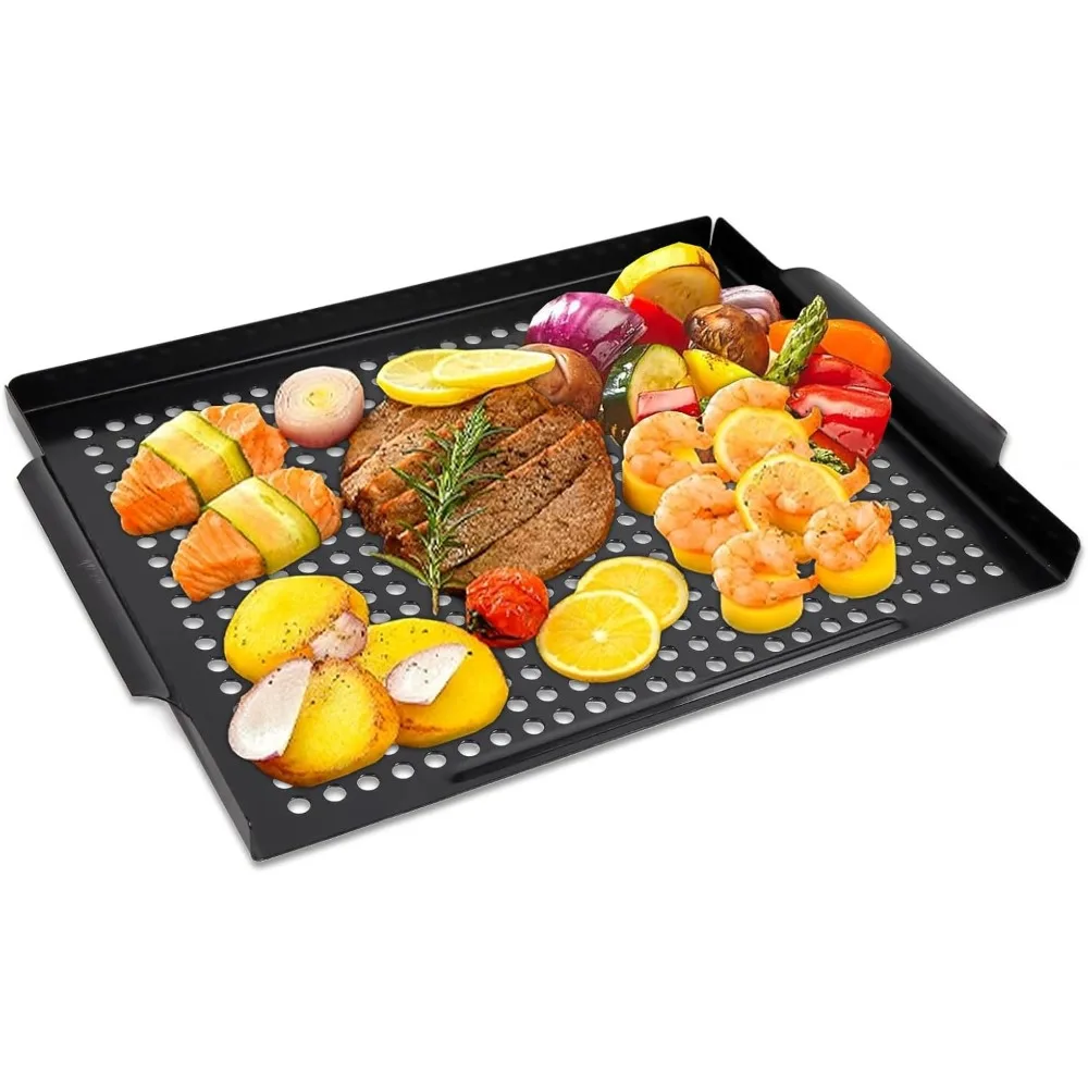 

Vegetable Grill Basket,Nonstick Grill Pan 14.6 "x11.4 Thicken Grilling Topper BBQ Accessory for Grilling Veggie, Fish