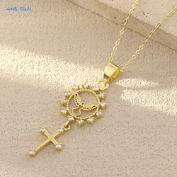 MHS.SUN New Zircon Crosses Doves of Peace Pendant Necklaces for Women Personalized Gold Color Religious Choker Jewelry Gift