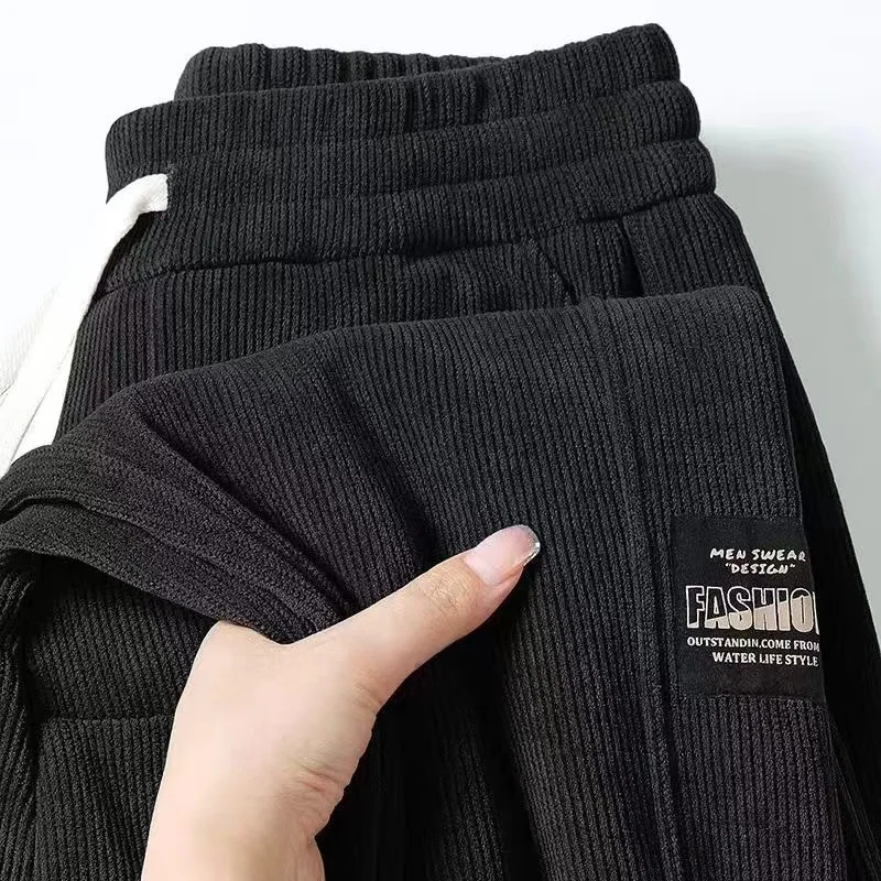 Retro Vertical Striped Men's Pants Corduroy Autumn Casual Pocket Trousers Loose Straight Bottoms Fashion Sports Male Clothing