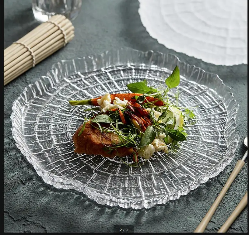 Annual Ring Glass Plate Decorative Dinner Fruit Dish Salad Bowl Western Food Plates Dessert Sushi Sashimi