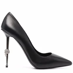 Women Sexy Pumps Metal Heel Solid Color Mirror Pointed Toe High Heels Ghost Head Skull Heel Fashion Shoes Catwalk Large Size