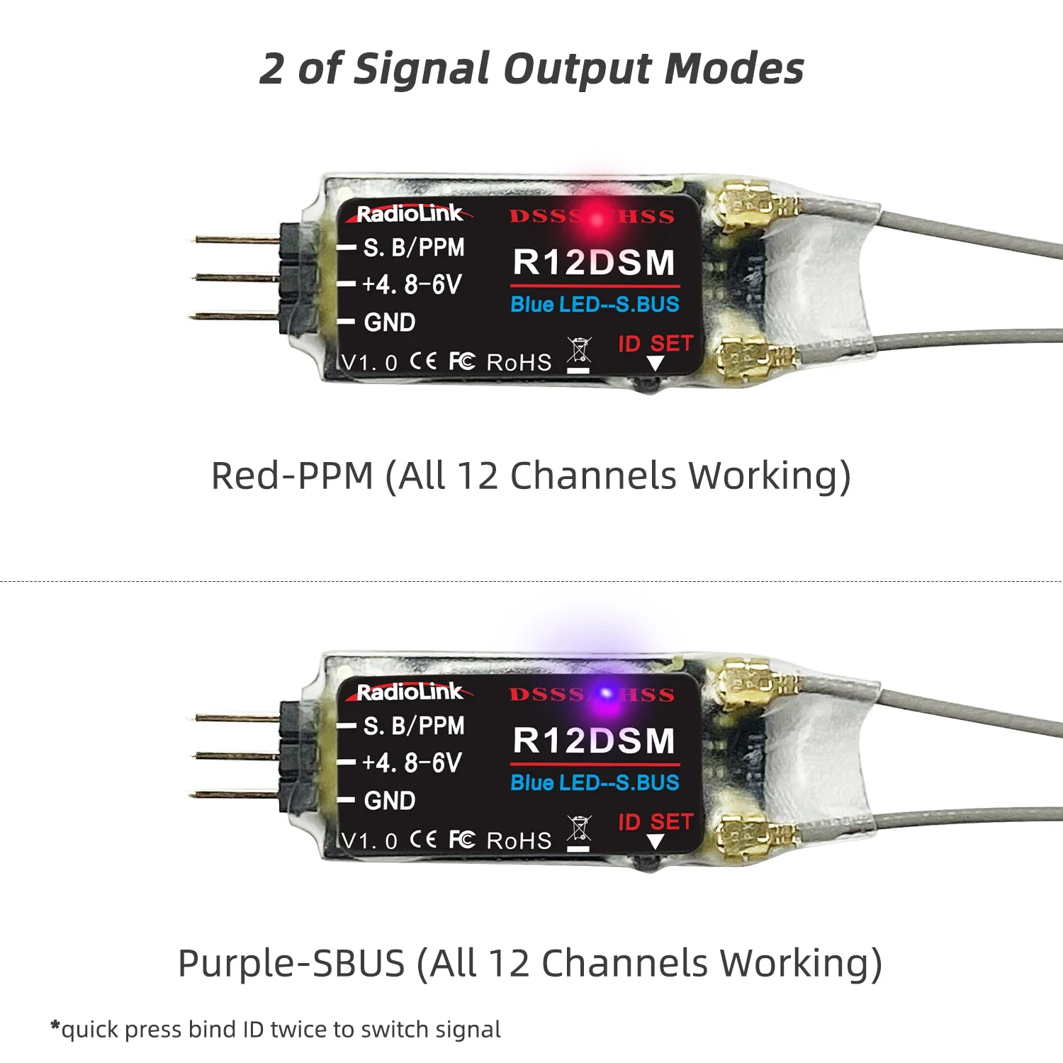 Radiolink R12DSM 2.4G 12 Channels Mini RC Receiver SBUS/PPM Signal RX for FPV Racing Drone Quad Airplane Helicopeter