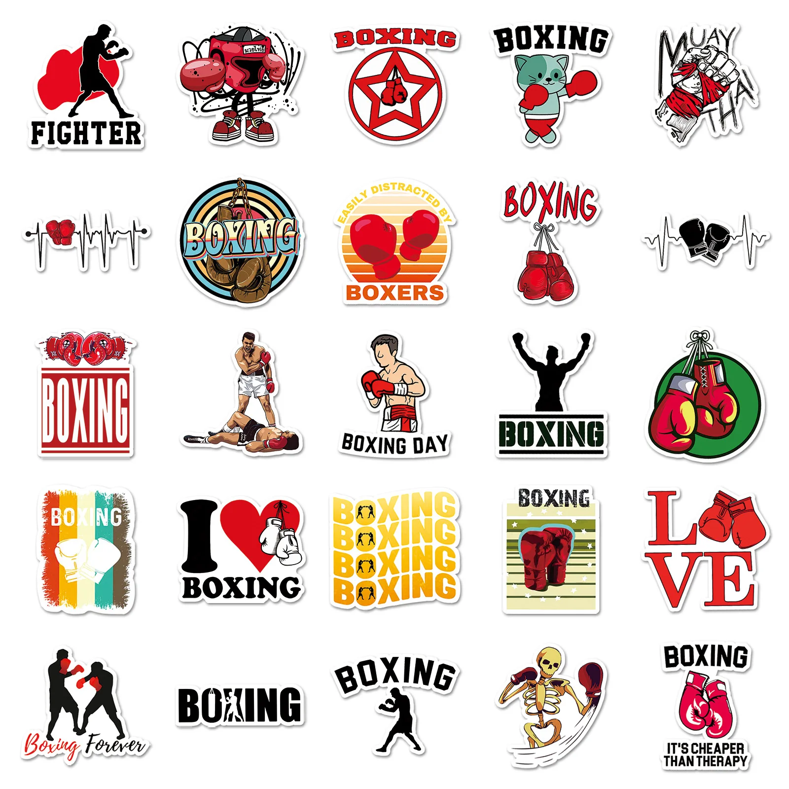 50pcs Boxing Sports Series Graffiti Stickers Suitable for Helmet Desktop Wall Decoration DIY Sticker Pack with Storage Box