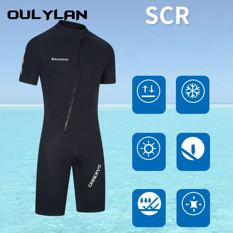 Snorkeling Sunproof Warm One-piece Wet Suit Oulylan 2mm Neoprene Wetsuit Men Short Sleeve Diving Suit Kayak Surfing Swimwear