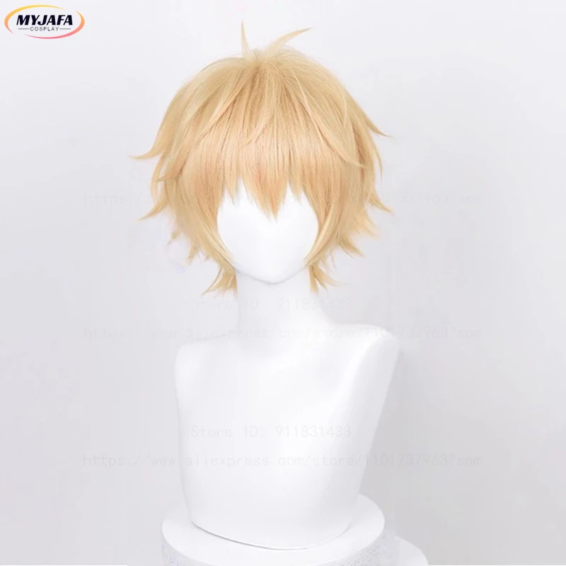 عالية الجودة Denji شعر مستعار تأثيري قصير أشقر مقاومة للحرارة الشعر الاصطناعية هالوين أنيمي تأثيري الباروكات + غطاء شعر مستعار #2