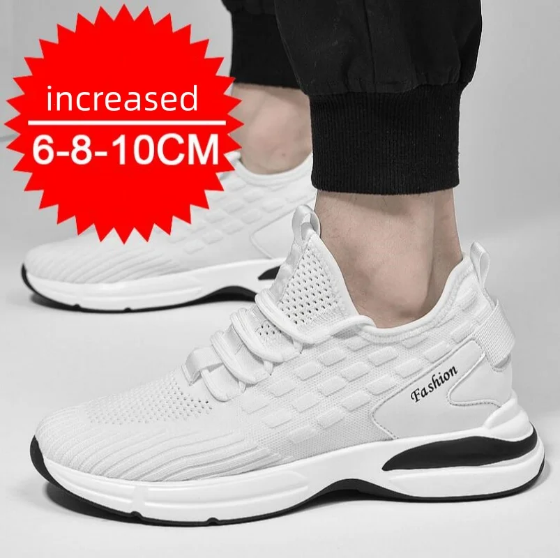 

Breathable Mesh Elevator Shoes for Men 6cm 8cm 10cm Invisible Height Increase Summer White Sneakers Casual Canvas Shoes