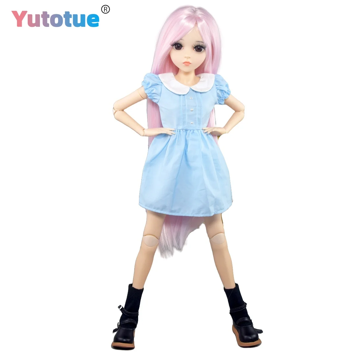 

YUTOTUE 24 inch Height Girl Doll Joints Body Makeup Face and Dress Shoes Straight Wigs Full Set BJD Toy