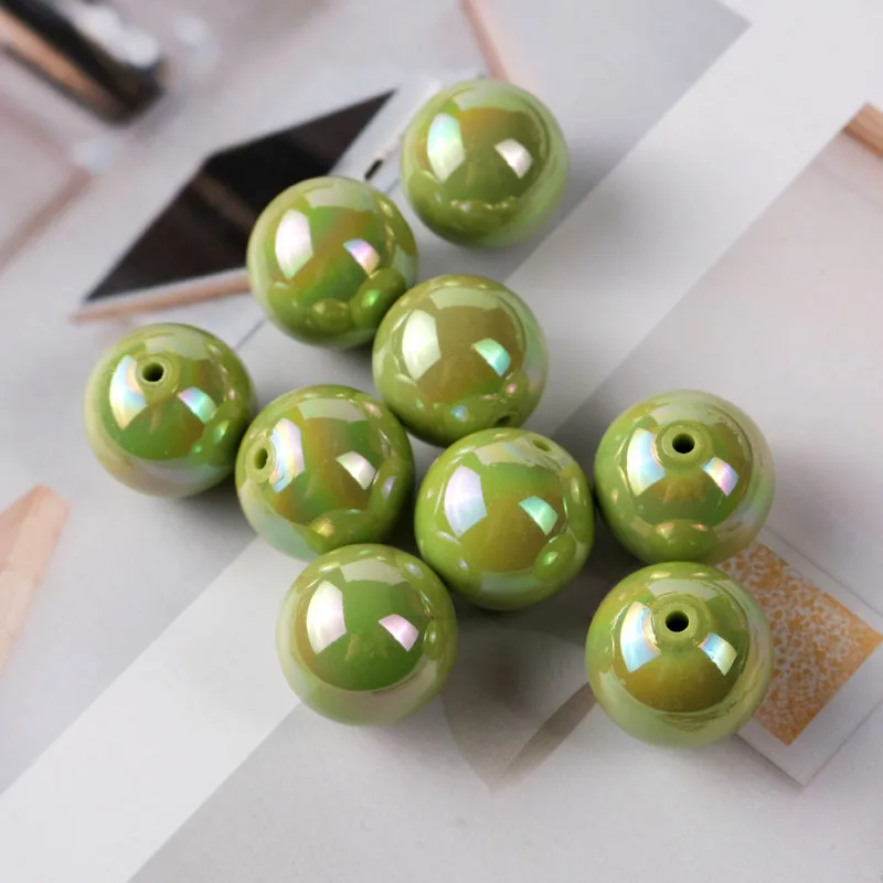 CH94 10pcs Colorful Straight Hole Round Bead 16mm Seven Color Plated with AB Loose Bead Acrylic DIY Jewelry Handmade Accessories