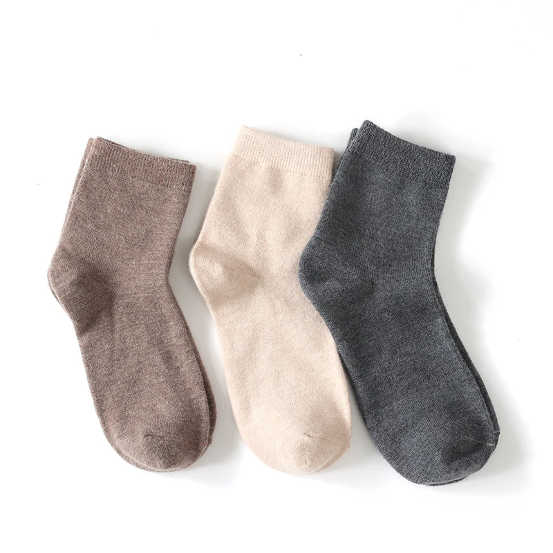5 Pairs Winter Wool Socks 100% Knitted Mid-Calf Warm Solid Color Short Socks for Men And Women