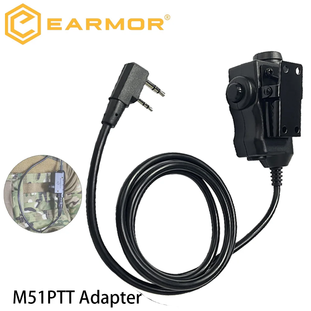 EARMOR M51 PTT Adapter Airsoft Tactical Headset Phone Plug Tactical Headset Accessory Finger Line Button Combination