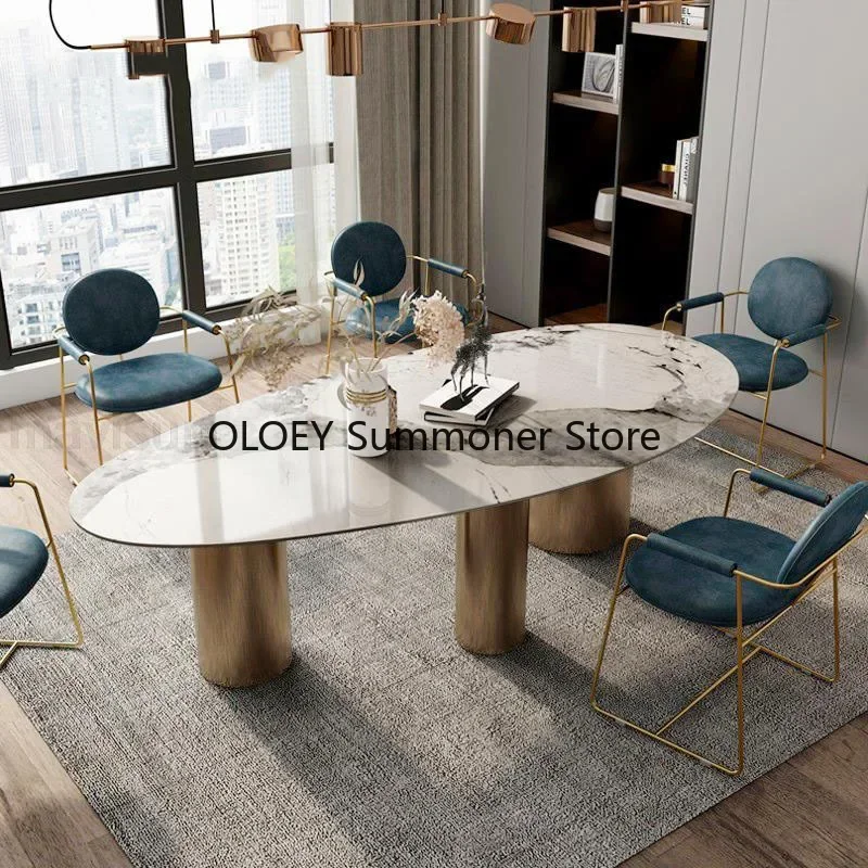 

Oval Slate Dining Table And Chair Combination For Large Family Modern Minimalist Light Luxury Villa Kitchen Table 화장대 Furniture