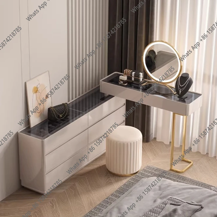 Zc Small Apartment Light Luxury Ultra-thin Bedroom Cream Wind Bed Tail Cabinet Dresser Chest Cabinet Integrated Small Storage