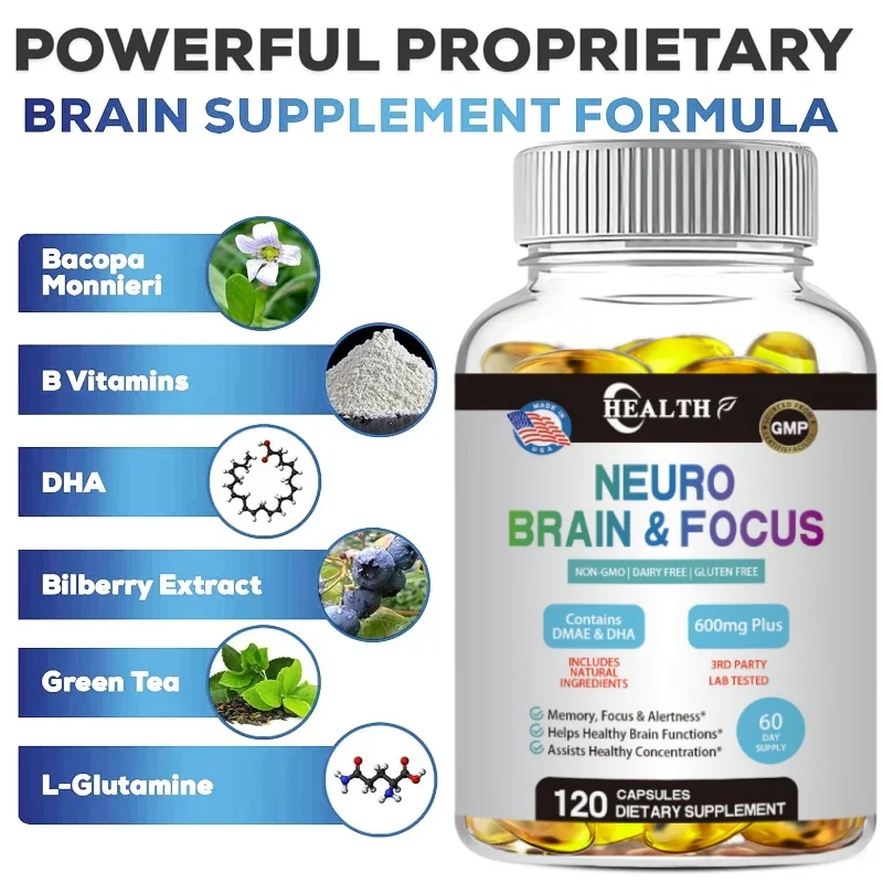 HEALTH Brain Supplement for Memory and Focus - Nootropic Booster - Brain Support Concentration and Brain Fog - Mood Boost