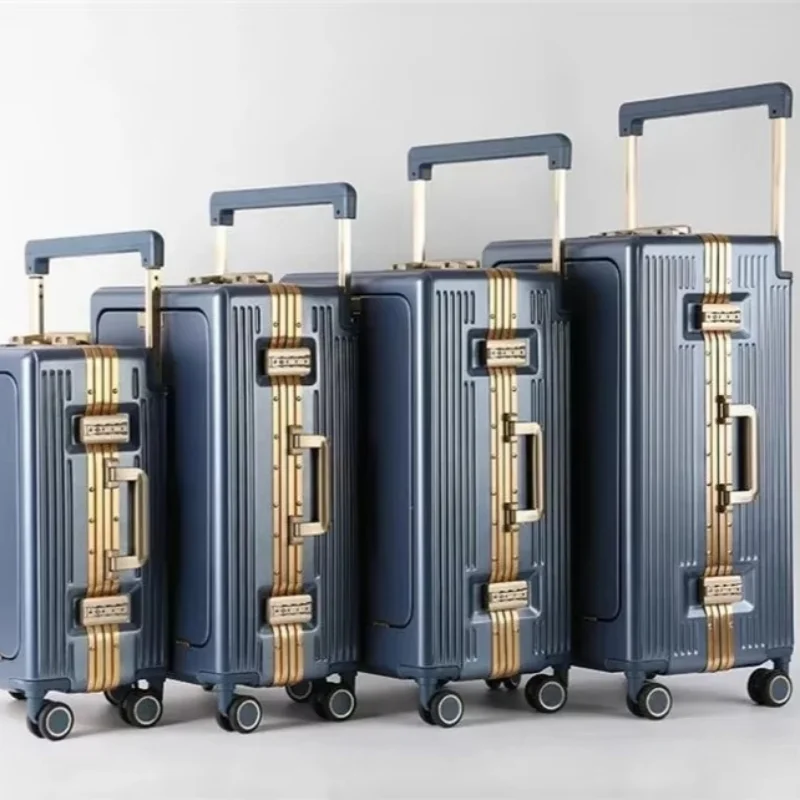 

Aluminum Framed Boarding Suitcase of 20 Inch Wide Handle Luggage with Laptop Mesh and USB Charging Front-open Trunk