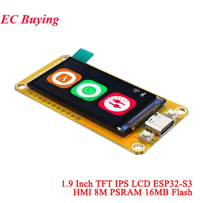 

ESP32-S3 HMI 8M PSRAM 16M Flash для Arduino LVGL, Wi-Fi, Bluetooth, 1,9-дюймовый дисплей 170*320, IPS LCD TFT модуль