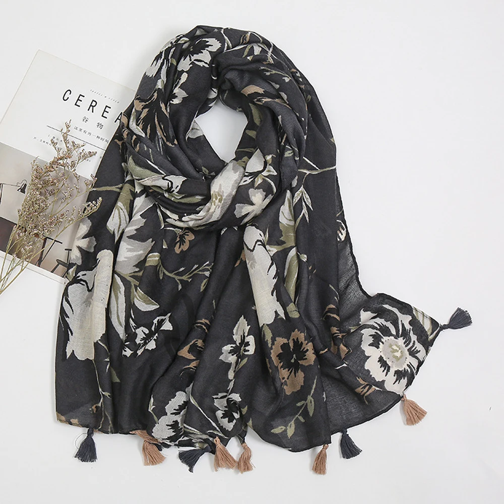 

Hot Sale Cotton Ombre Flower Tassel Scarf Shawls Women Blossom Muslim Scarves Wrap Muffler Hijab Wholesale 10pcs/lot