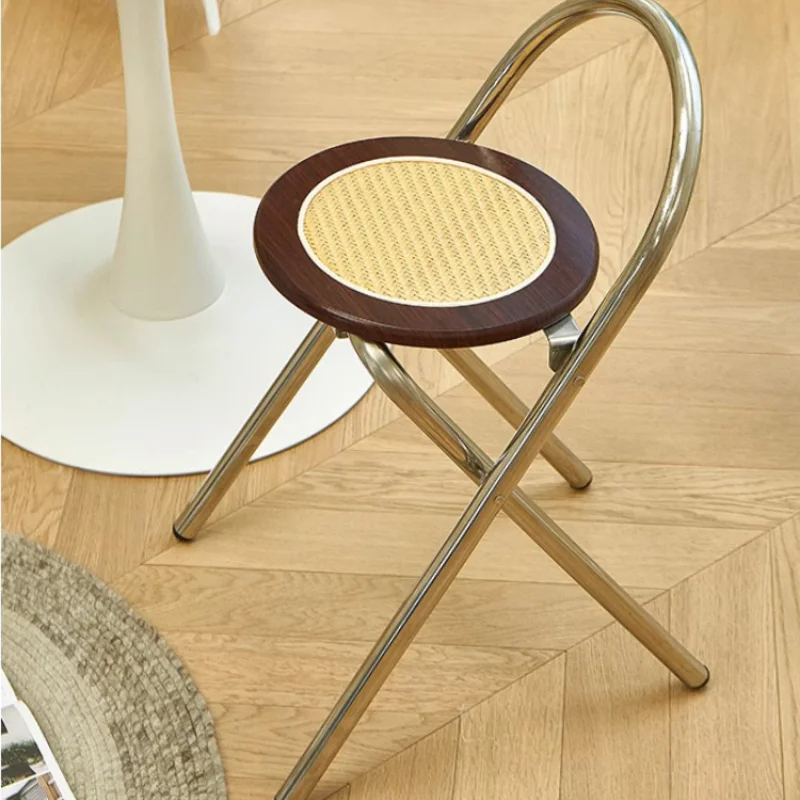 H2O House Scandinavian Log Wabi-sabi Folding Stool Minimalist Rattan Bench Designer Home Use Simple Cafe Chair