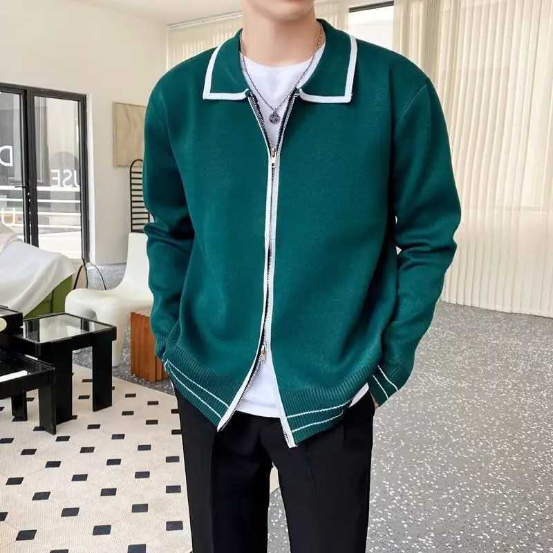 

2023 New Autumn and Winter Light Mature Wind Contrast Color Korean Edition Double Zipper Casual Loose Men's Knitted Sweater