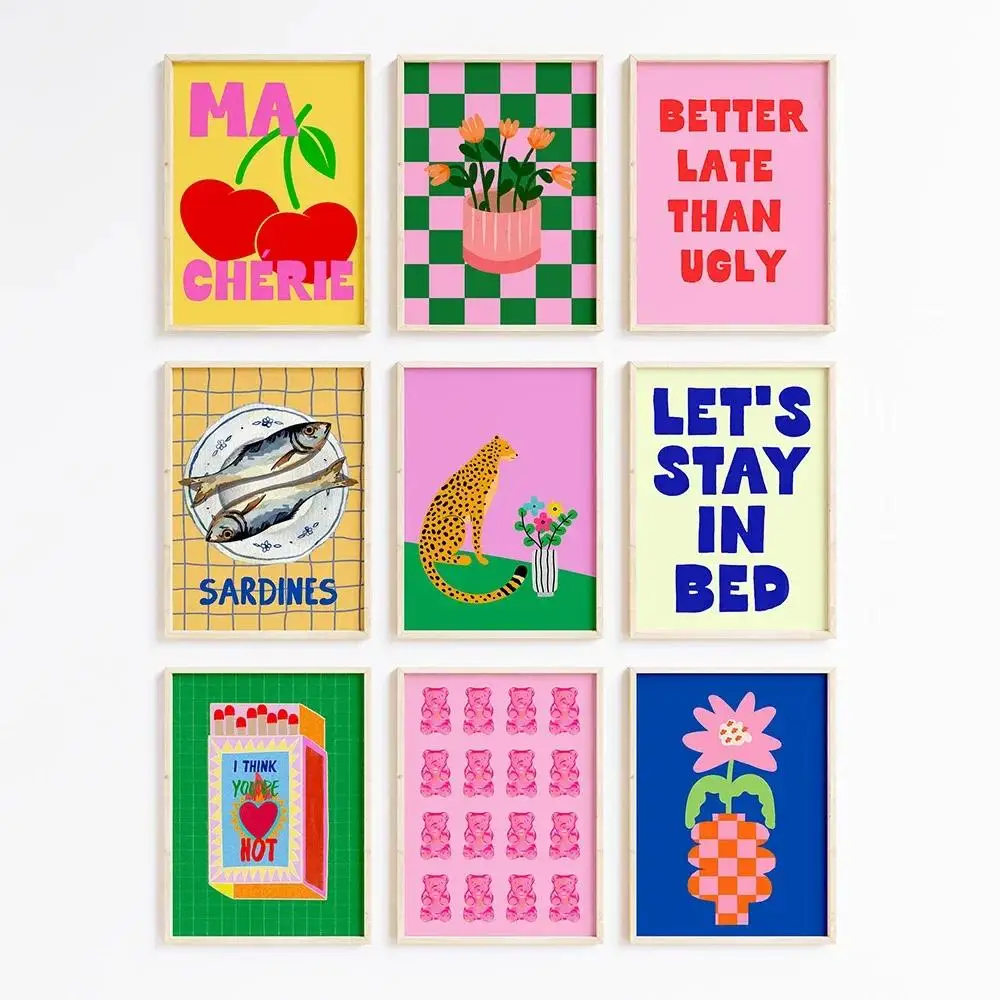 مجموعة مطبوعات تجريدية ملونة للجدران ديكور فني الدوبامين للمنزل الحديث ملصقات وردية عصرية من القماش الجداريات