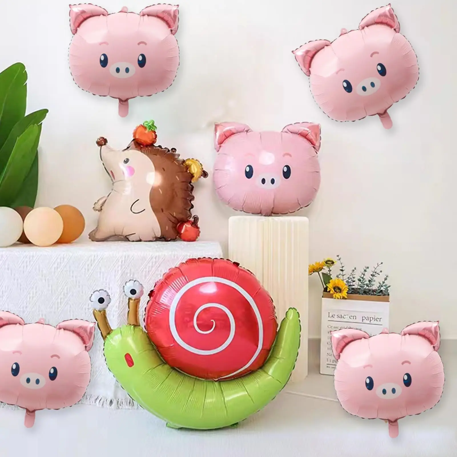 5pcs Pink Pig Animal Aluminum Foil Balloons, Suitable For Jungle Farm Zoo Hunting Theme Birthday Baby Shower Party Decoration