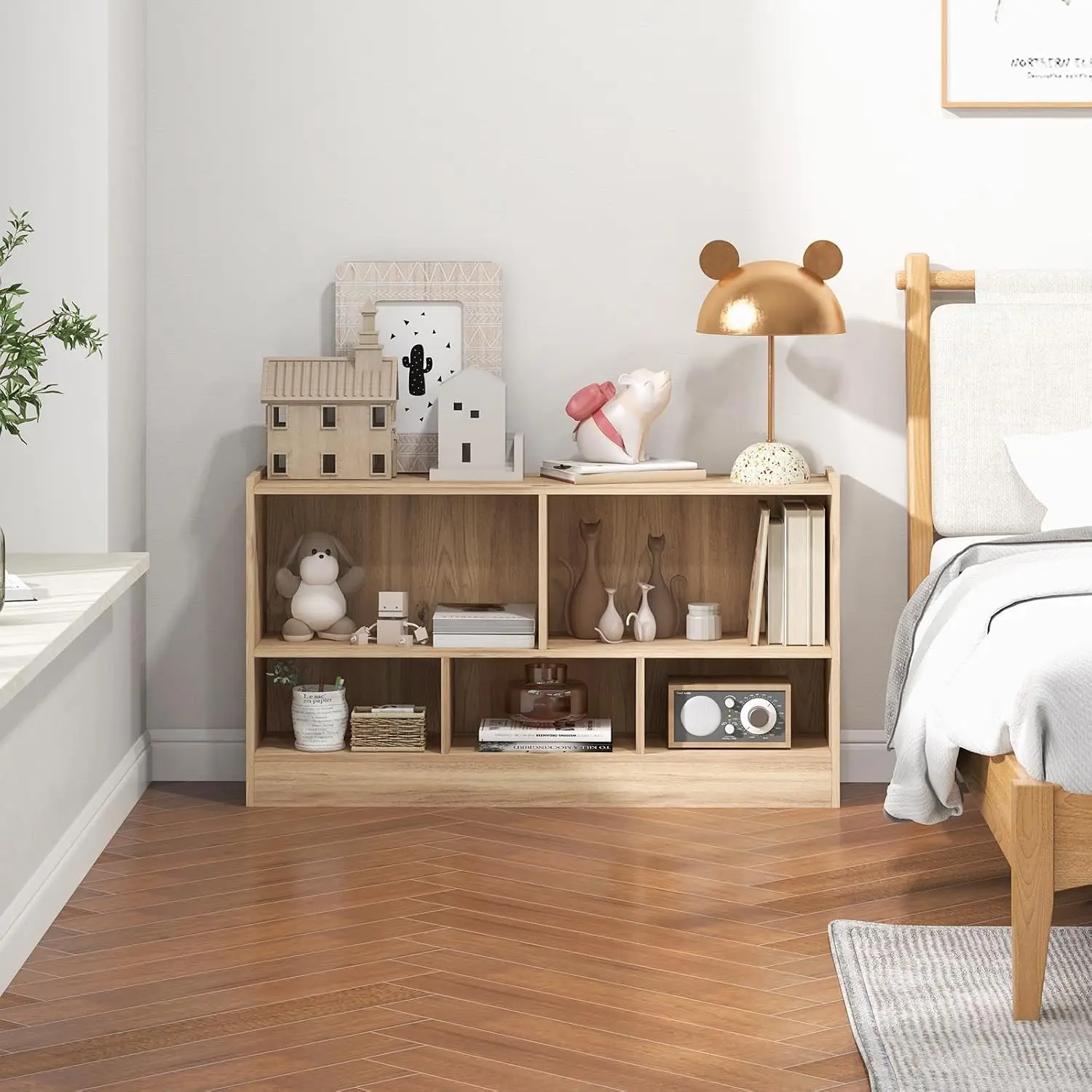 2 Tier 5 Cube Wooden Storage Open Bookcase Shelf Natural, Customized