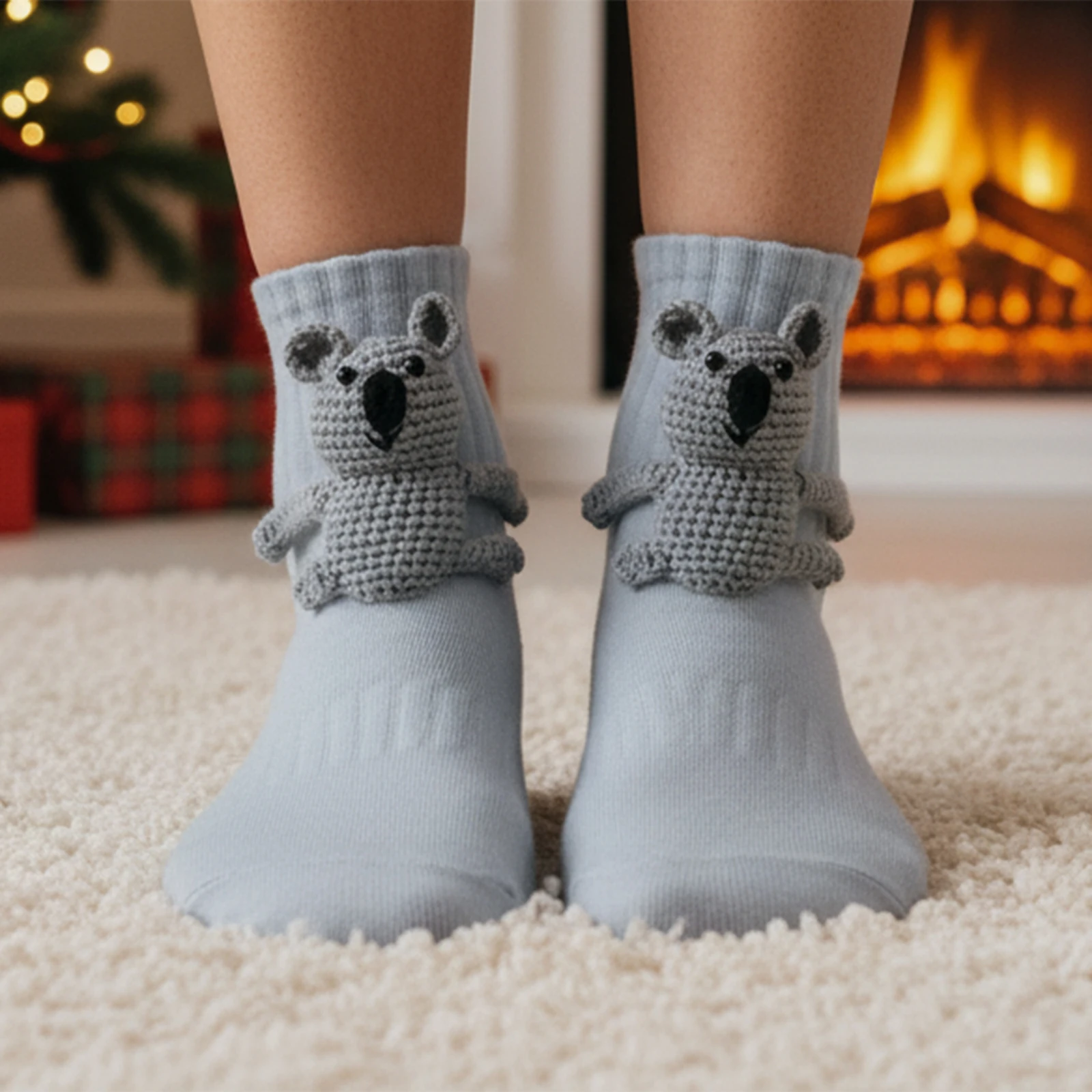 Calcetines navideños de Papá Noel/muñeco de nieve/animales para niños y niñas, decoración de ganchillo 3D, calcetines suaves y acogedores para pantorrilla