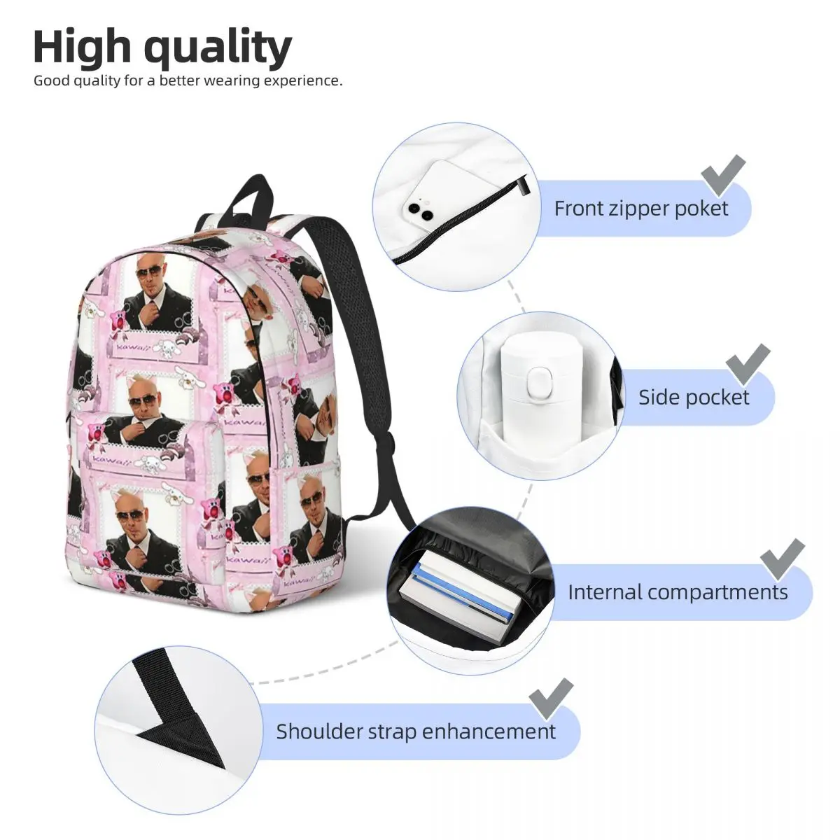 Mr. Worldwide Mochila Infantil, Mochila Escolar Estudantil, Mochila Superstar Pré-Escolar, Bolsa Primária de Esportes para Meninos e Meninas, Kawaii