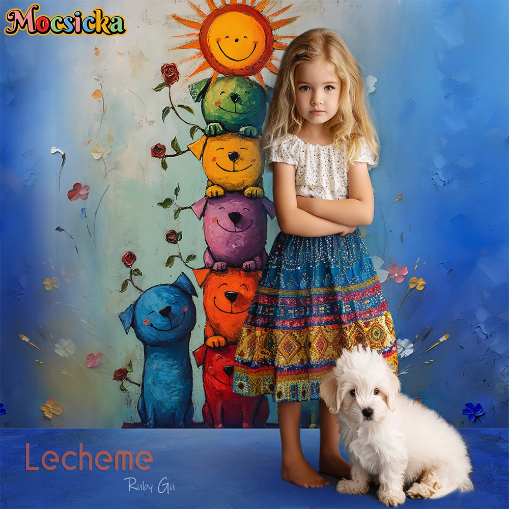 Mocsicka 아트 추상 배경 사진 태양 개 꽃 벽 아이 아기 파티 부활절 봄 유화 배경 장식 스튜디오