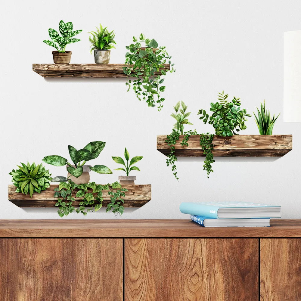 Creative Flower Shelf Potted Wall Stickers Self-adhesive Removable Wall Mural DIY Wall Art Home Wall Decoration Accessories