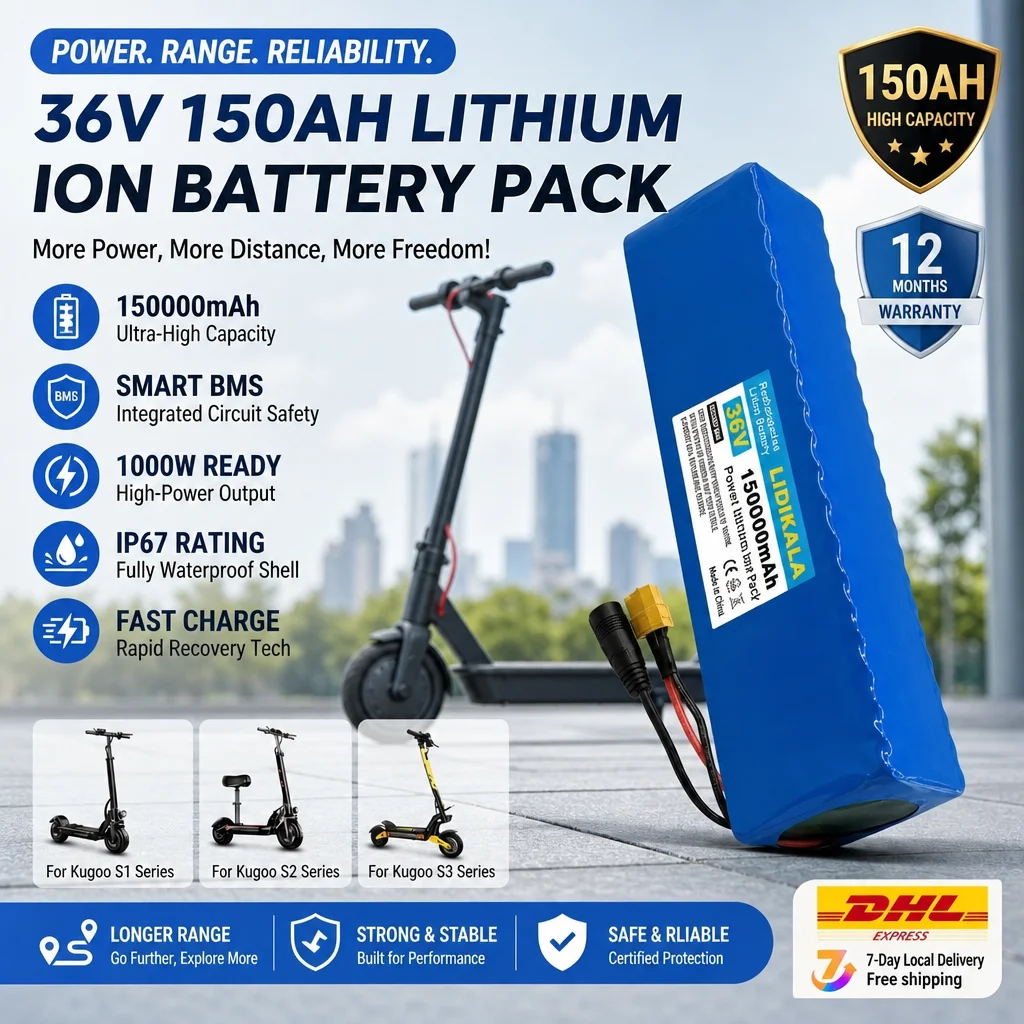 Neues Upgrade 10S3P 36V 150Ah 18650 Lithium-Batteriepack mit hoher Kapazität und hoher Leistung, mit integriertem BMS für Elektrofahrräder, Roller und E-Fahrzeuge als Ersatzstromquelle.