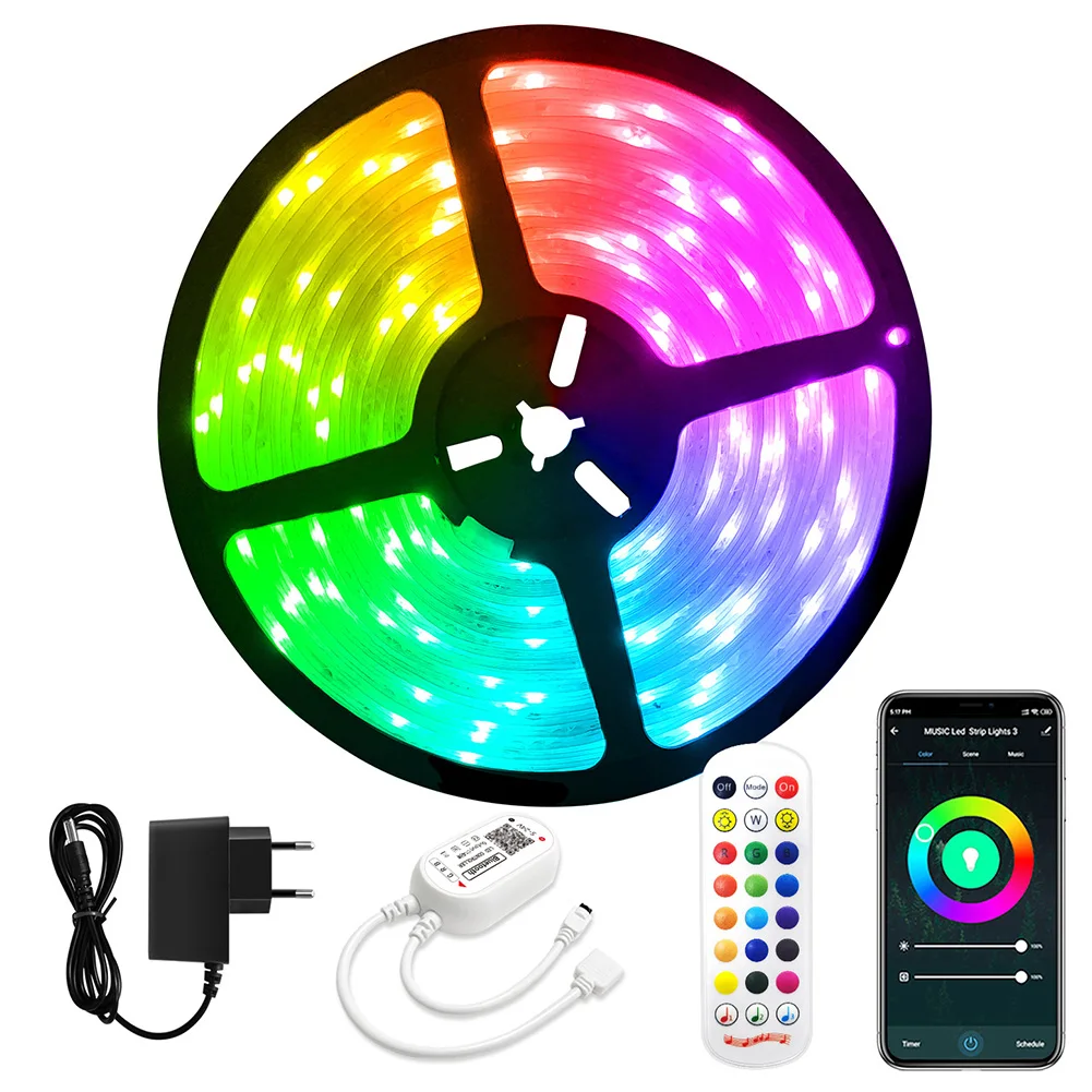 

Flexible Strip Light 24V Power Supply Music Sync LED Strip Lights Self Adhesive RGB Exterior LED Rope Lights for Home Lighting