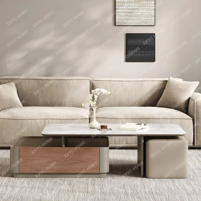 XXStyle Extendable High-Tech Stone Coffee Table TV Stand Combo Modern Minimalist Luxury