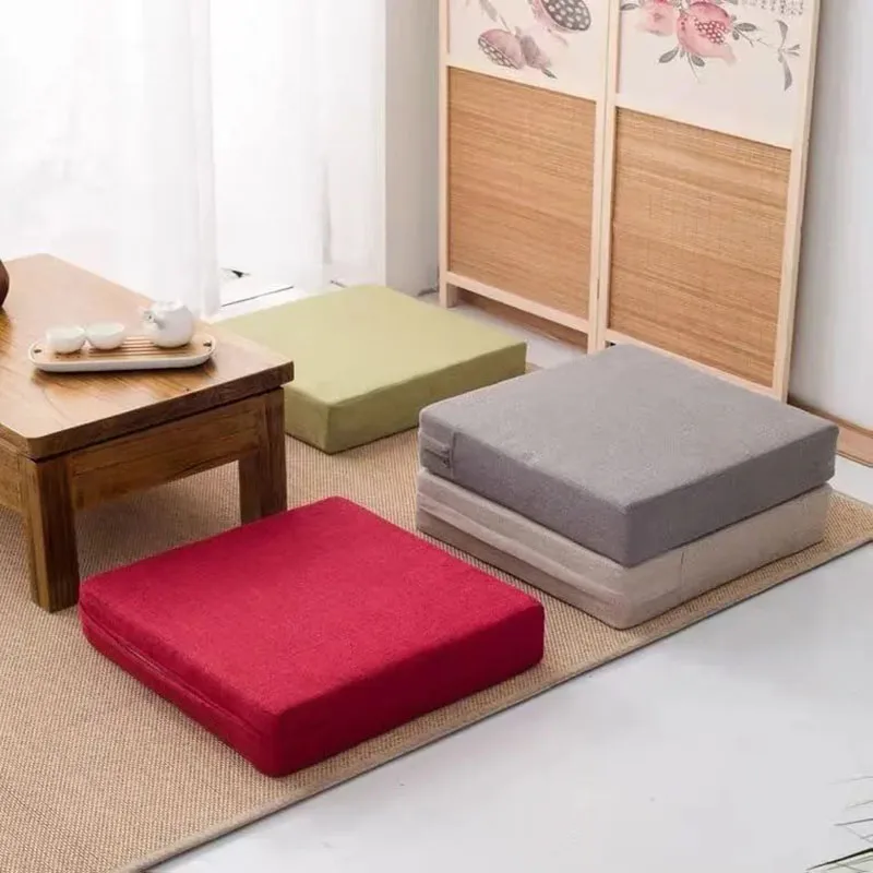 Monochromatic Linen Square Seat Mat for Home Chair, Thickened Tatami, Decorative Sitting Pad, Living Room, Bay Window,1PC