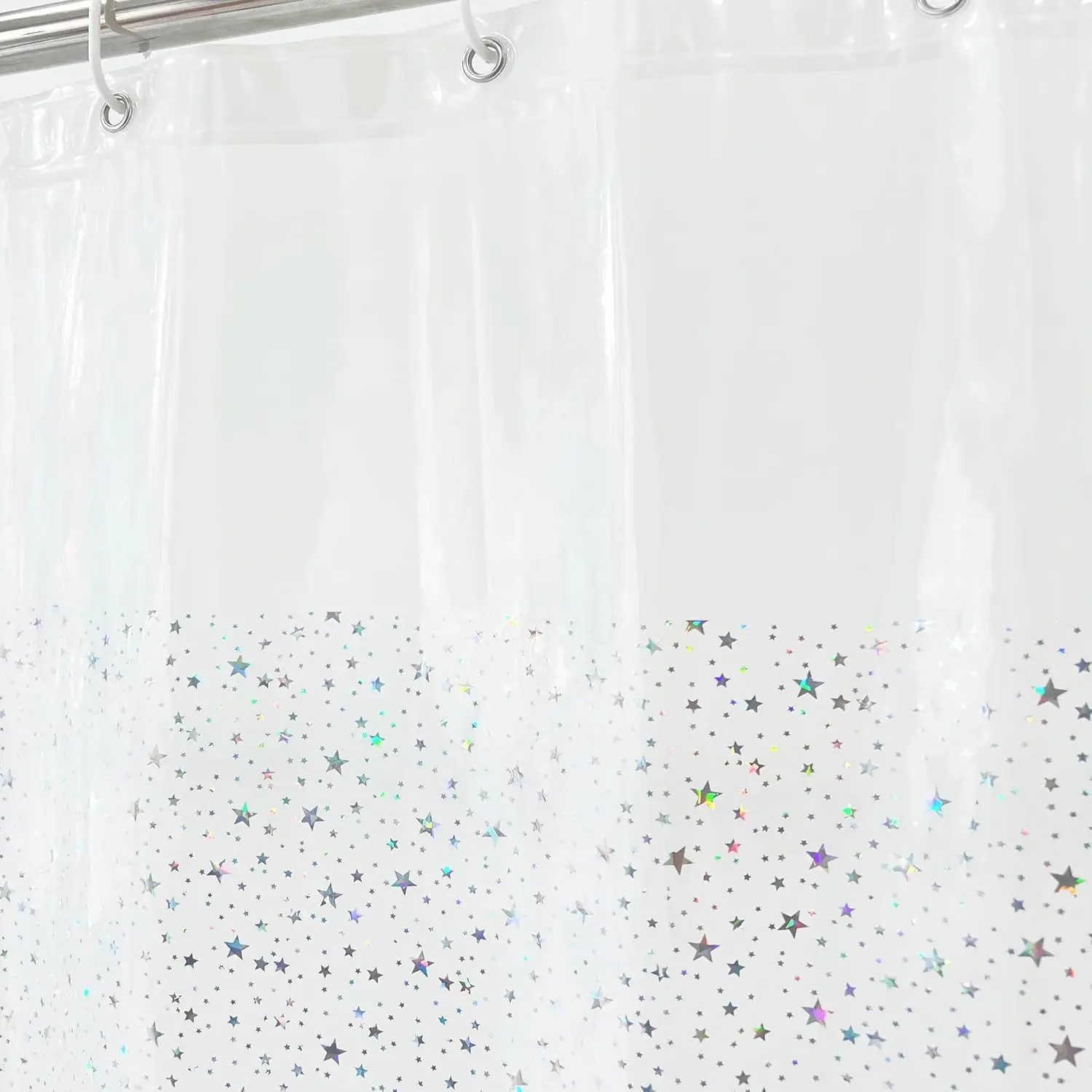 

PEVA Тонкая прозрачная подкладка для занавески для душа, утяжеленный магнит, пластиковая голографическая блестящая звезда премиум-класса, легкая водоотталкивающая ржавчина Pr